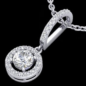 0.90 ctw Micro Pave Halo VS/SI Diamond CertifiedNecklace 18k White Gold