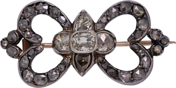 Diamond brooch with silver top and