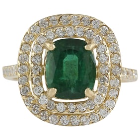 Emerald Diamond Ring 14K Yellow Gold