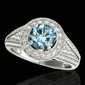 2.17 ctw SI Certified Fancy Blue Diamond Halo Ring 10k White Gold
