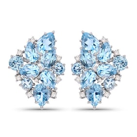 16.17 CT Genuine Multi Gemstones 14K White Gold Earrings