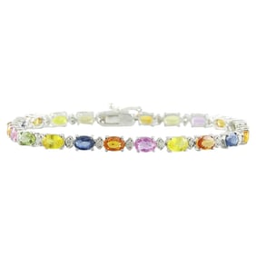 Sapphire Diamond Bracelet 14K White Gold
