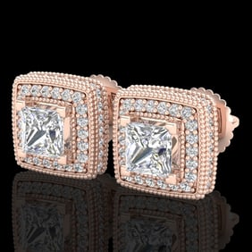 2.01 ctw Princess VS/SI Diamond Art Deco Stud Earrings 18k Rose Gold
