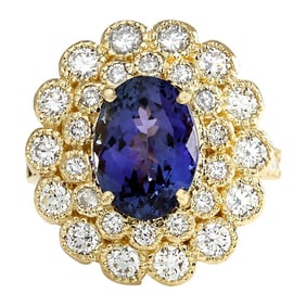 Natural Tanzanite 14K Yellow Gold Diamond Ring