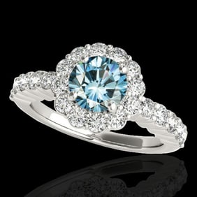 1.75 ctw SI Certified Fancy Blue Diamond Halo Ring 10k White Gold
