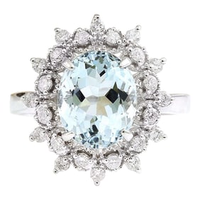 3.50 CTW Aquamarine 14K White Gold Diamond Ring