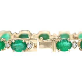 Emerald Diamond Bracelet 14K Yellow Gold