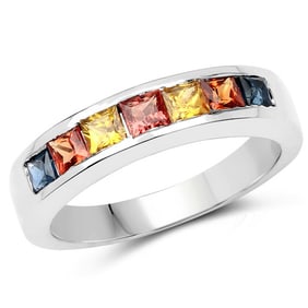 1.26 CT Genuine Multi Sapphire 14K White Gold Ring