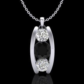 1.07 ctw Fancy Black Diamond Art Deco Stud Necklace 18k White Gold