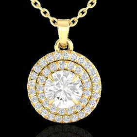 1 ctw Micro Pave VS/SI Diamond Solitaire NECKALCE Halo 18k Yellow Gold
