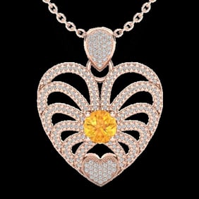 3 ctw Citrine With Micro Pave Diamond Heart Necklace 14k Rose Gold