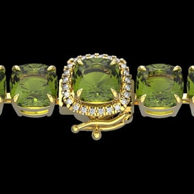 40 ctw Green Tourmaline & Micro Diamond Bracelet 14k Yellow Gold