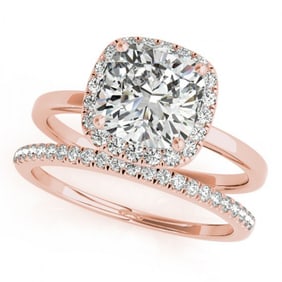 1.33 ctw Certified VS/SI Cushion Diamond 2pc Set Halo 14k Rose Gold