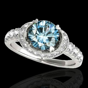 1.75 ctw SI Certified Fancy Blue Diamond Halo Ring 10k White Gold