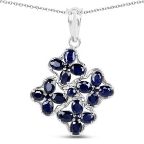 3.68 CT Genuine Blue Sapphire 14K White Gold Pendant