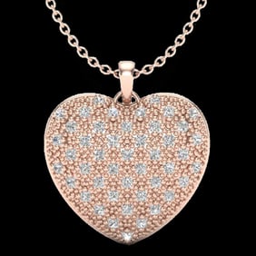 1.0 ctw Micro Pave VS/SI Diamond Heart Necklace 14k Rose Gold