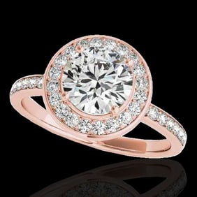 1.65 ctw Certified Diamond Solitaire Halo Ring 10k Rose Gold