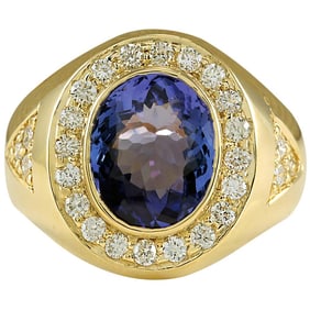 Natural Tanzanite Diamond Ring In 14K Yellow Gold