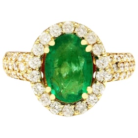 Natural Emerald Diamond Ring In 14K Solid Yellow Gold