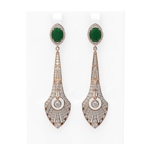 9.69 ctw Emerald & Diamond Earrings 18K Rose Gold