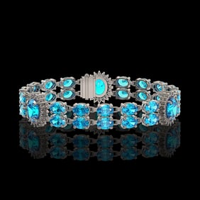19.3 ctw Swiss Topaz & Diamond Bracelet 14K White Gold