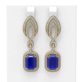 14.72 ctw Sapphire & Diamond Earrings 18K Yellow Gold