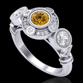 1.51 ctw Intense Fancy Yellow Diamond Art Deco Ring 18k White Gold