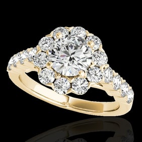 2.35 ctw Certified Diamond Solitaire Halo Ring 10k Yellow Gold