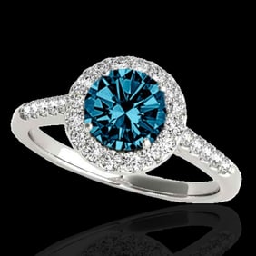 1.5 ctw SI Certified Fancy Blue Diamond Solitaire Halo Ring 10k White Gold