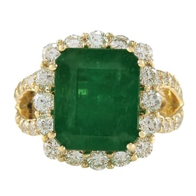 Natural Emerald Diamond Ring In 18K Yellow Gold
