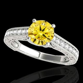 1.82 ctw Certified SI/I Fancy Intense Yellow Diamond Ring 10k White Gold