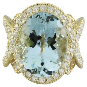 Aquamarine Diamond Ring 14K Yellow Gold