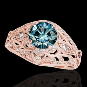1.36 ctw SI Certified Blue Diamond Solitaire Antique Ring 10k Rose Gold