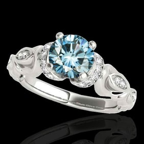 1.2 ctw SI Certified Fancy Blue Diamond Antique Ring 10k White Gold
