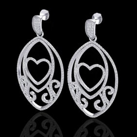 3.20 ctw Micro Pave VS/SI Diamond Heart Earrings 18k White Gold