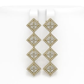 5.92 ctw Princess Cut Diamond Micro Pave Earrings 18K Yellow Gold