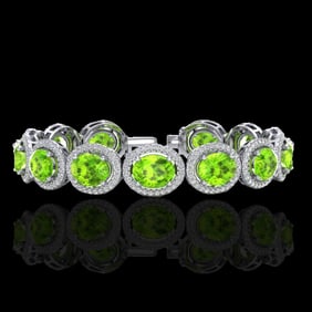27 ctw Peridot & Micro Pave VS/SI Diamond Bracelet 10k White Gold