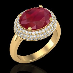 4.50 ctw Ruby & Micro Pave VS/SI Diamond Certified Ring 18k Yellow Gold