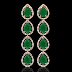 16.01 ctw Emerald & Diamond Micro Pave Halo Earrings 10k Rose Gold