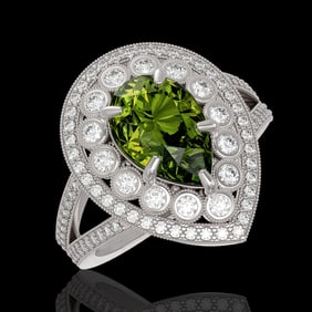 5.02 ctw Certified Tourmaline & Diamond Victorian Ring 14K White Gold