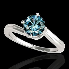 1 ctw SI Certified Fancy Blue Diamond Bypass Solitaire Ring 10k White Gold