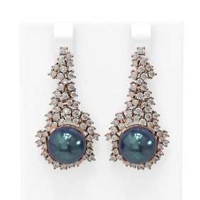 3.26 ctw Diamond & Pearl Earrings 18K Rose Gold
