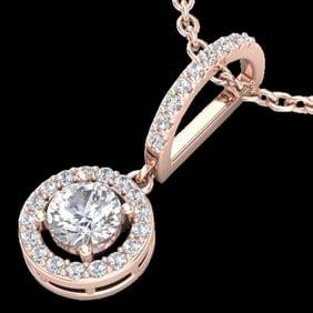 0.90 ctw Micro Pave Halo VS/SI Diamond CertifiedNecklace 14k Rose Gold