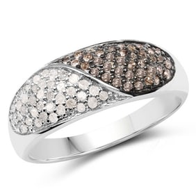 0.32 CT Genuine Champagne Diamond and White Diamond 14K White Gold Ring