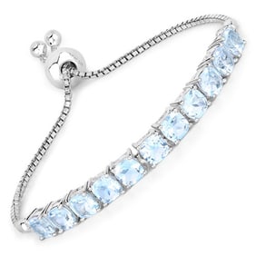 7.15 CT Genuine Blue Topaz 14K White Gold Bracelet