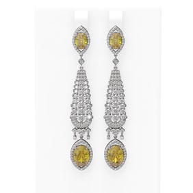 9.84 ctw Canary Citrine & Diamond Earrings 18K White Gold