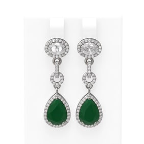 8.82 ctw Emerald & Diamond Earrings 18K White Gold