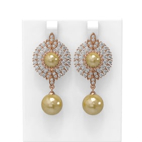 5 ctw Diamond & Pearl Earrings 18K Rose Gold