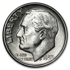 1952-S Roosevelt Dime 50-Coin Roll BU