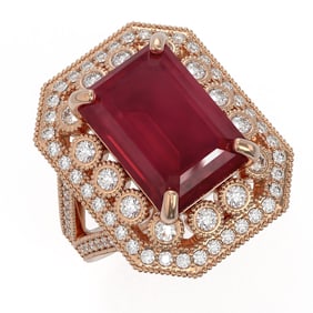 11.98 ctw Certified Ruby & Diamond Victorian Ring 14K Rose Gold